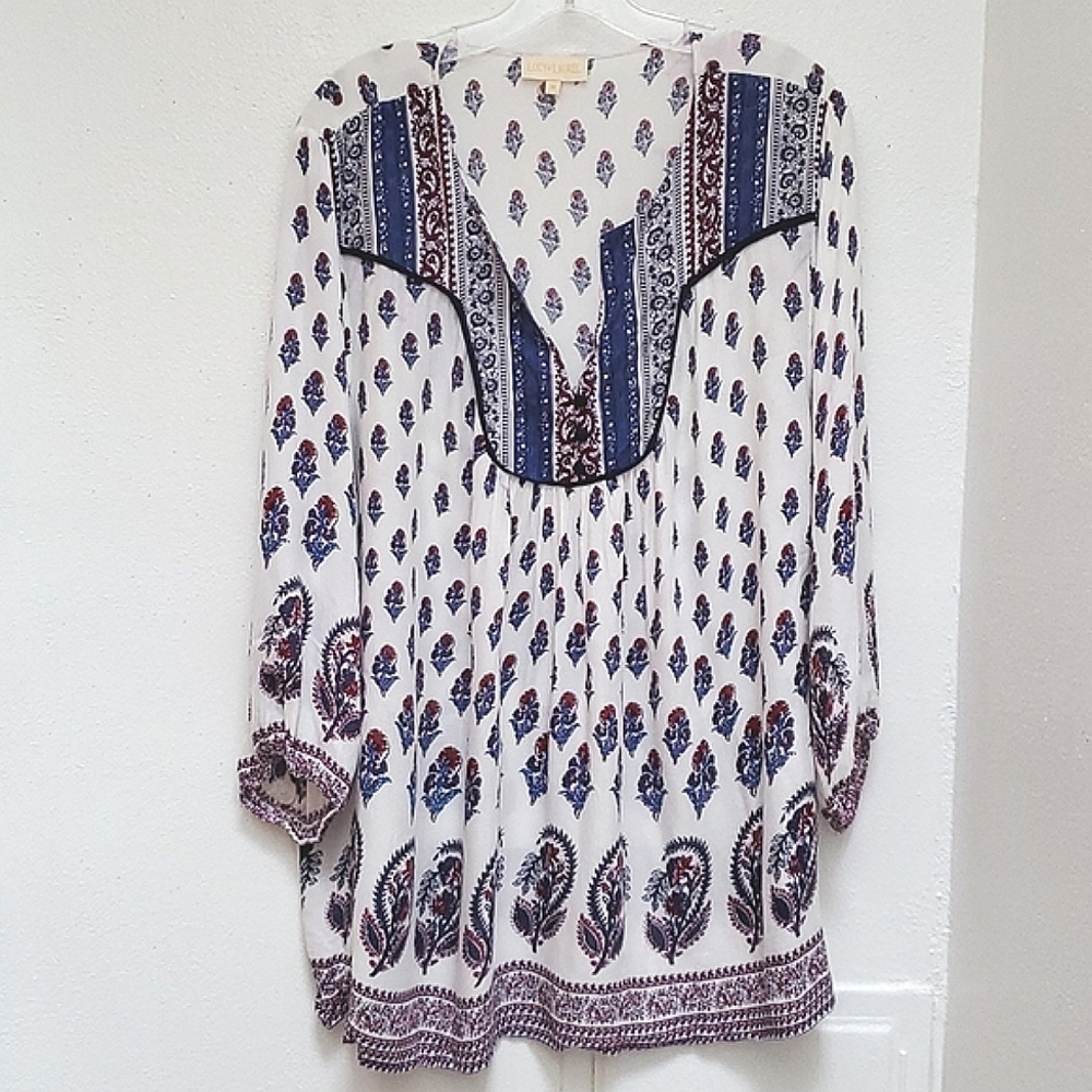 🏠  Lucy & Laurel  Paisley Print Bohemian Floral Hippie Blouse Top Size 1x